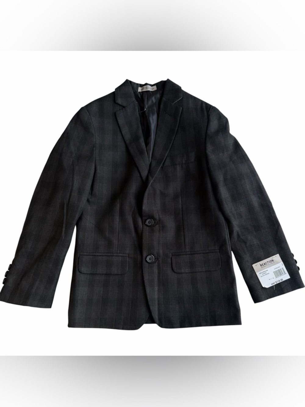 Kenneth Cole Reaction Boys Black Plaid Two-Button Blazer